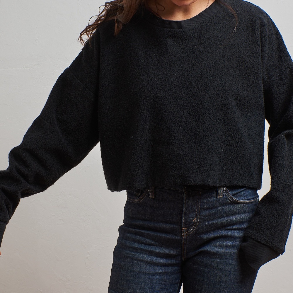 SELVA NEGRA Cropped Black Terry Cloth Sweatshirt Ethically Made in CA